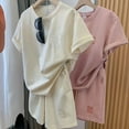 thumbnail image 4 of Korean Style Summer Casual Two-Piece Set For Women Featuring Embroidered Short Sleeves And Versatile Shorts, Perfect For Sporty Outdoor Wear., 4 of 10