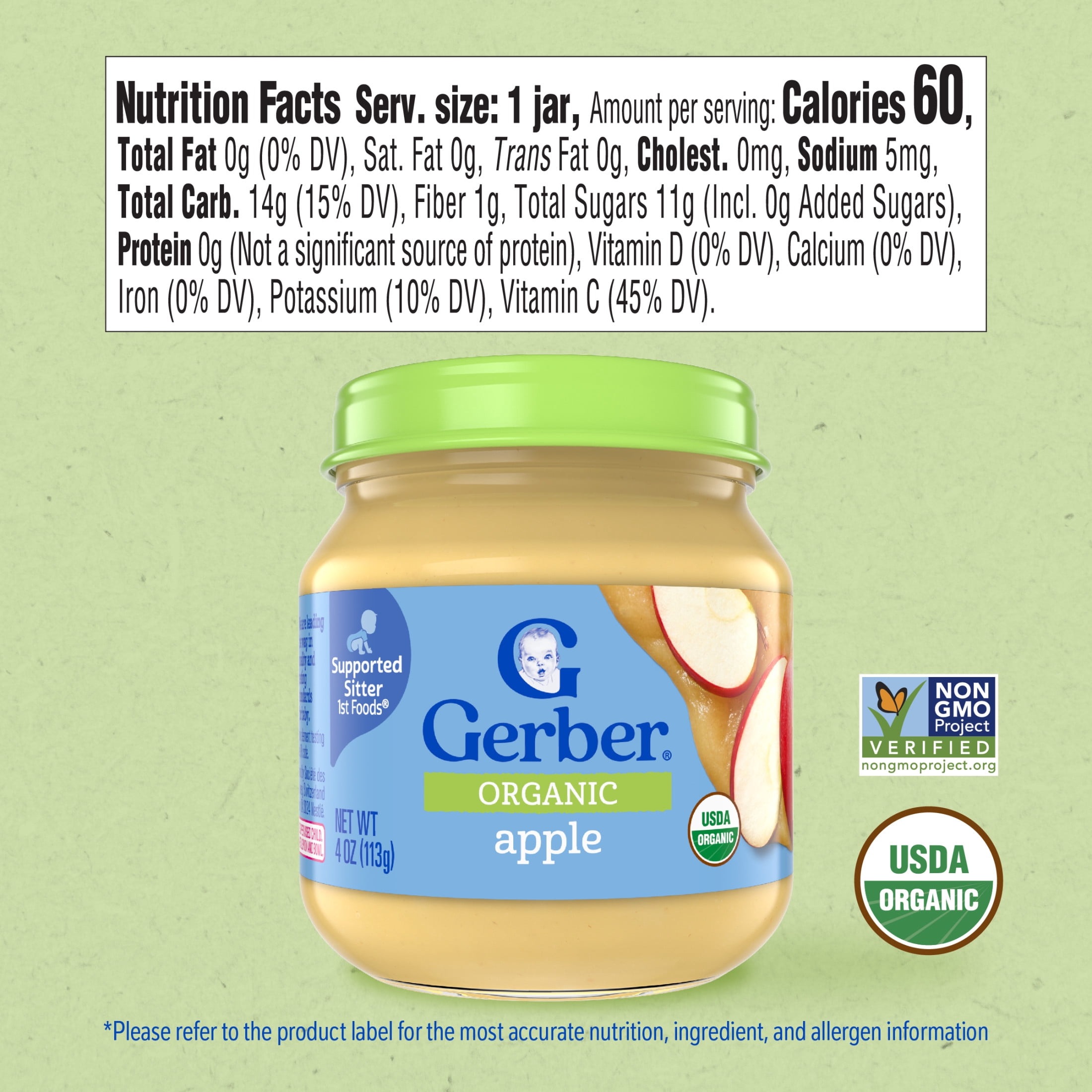Gerber Organic Stage 1 Baby Food Puree, Apple, 4 oz Jar