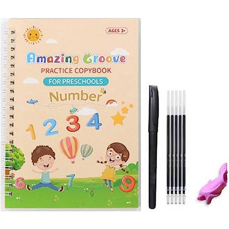 Zhuge Reusable Copybook Learning Math English 3D Calligraphy Book Numbers 0-10 Education Letter Practice Handwriting Toy (Color :Number Set C)