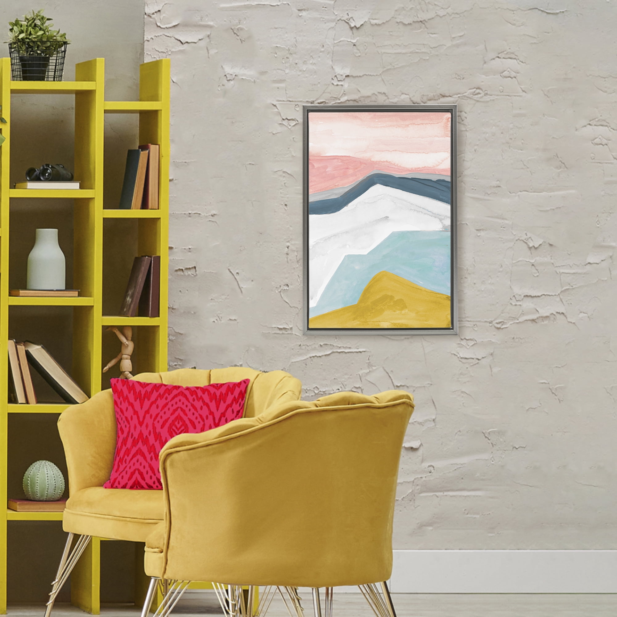 Stupell Industries Pastel Geometric Mountains Gray Framed Floater Canvas Wall Art, design by B. Danelle