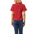 thumbnail image 3 of INSPIRE CHIC Women's Polka Dots Stand Collar Pleat Keyhole Back Short Flare Sleeve Top L Red, 3 of 6