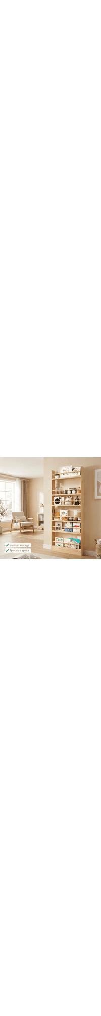 Leumius 5 Tier Kids Bookshelf,Wooden Behind The Door Bookshelf with Open Storage,Wall Mount Shelve & Space- Saving,Book Storage Rack for Kids' Rooms, Living Rooms, Entryways(Natural Wood)
