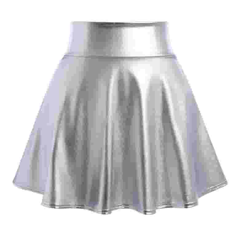 Women's 3Piece Metallic Outfit Shiny Crop Top Silver Flared