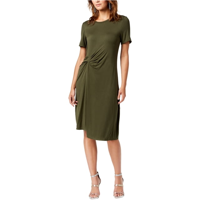 Vestido a media pierna asimétrico Rachel Roy con parte delantera drapeada para mujer verde mediano