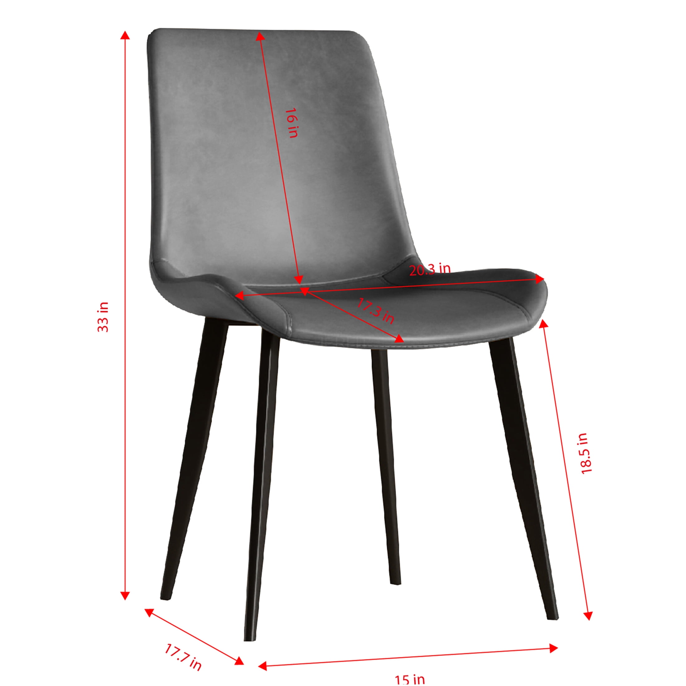 JERFIT Modern Dining Chairs Set of 4, Gray PU Leather Upholstered Kitchen Chairs with Sturdy Metal Frame for Dining Room