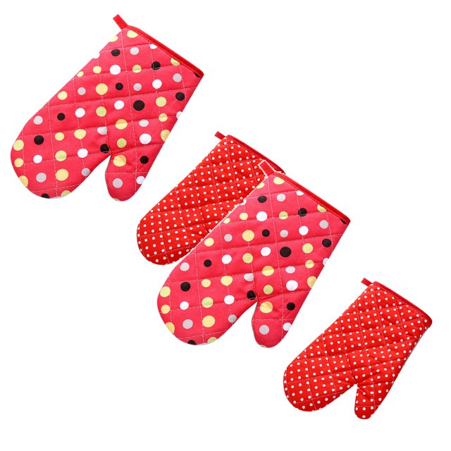 Oleegame 2 Pcs Gants Mitaines de Cuisine en Coton Anti-Chaleur pour Micro-Ondes, Isolants à Pois, Chaleur, Cuisson, Four, 2 Pcs Rouge