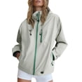 thumbnail image 2 of Women Hooded Rain Jacket Lightweight Zip Up Windbreaker Drawstring Waterproof Short Coat with Pockets for Outdoor Fall Travel, 2 of 6