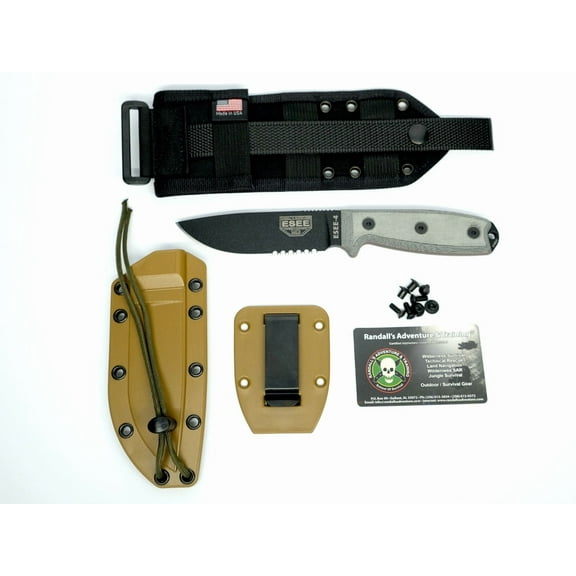 ESEE Knives ESEE 4S MB Fixed Blade Knife 4.5in Partially Serrated Gray Micarta ESEE4SMB