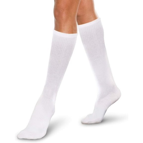 Core-Spun 10-15mmHg Graduated Knee High Compression Socks – Light Compression for All Day Comfort (White, Small Short)