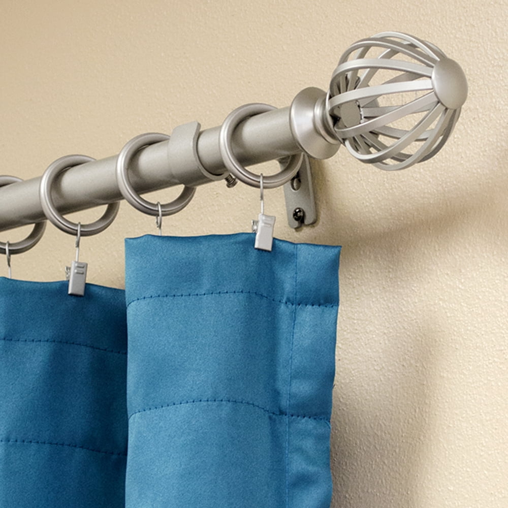 Lumino 1" Nickel Regis Cage Adjustable Single Curtain Rod Set, 42"-120"