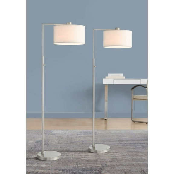 360 Lighting Colby Modern 61" Tall Standing Floor Lamps Set of 2 Lights Downbridge Task Silver Metal Brushed Nickel Finish Bedroom
