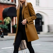 Qiaocaity Fall and Winter Fashion Long Trench Coat, Womens Fall Fashion Business Attire Solid Color Long Sleeve Single Breasted Slimming Suit Coat Cardigan Top, Coffee, XL