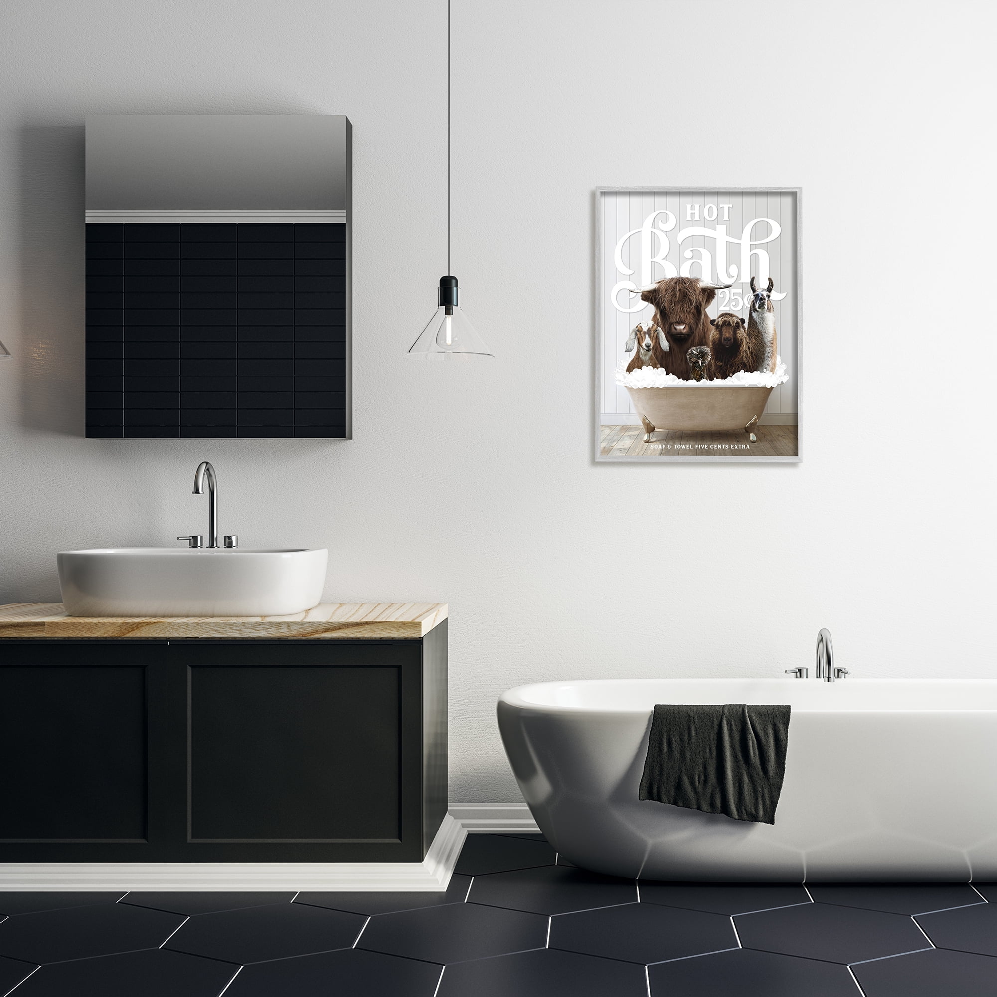 Stupell Industries Farm Animals in Bath Animals & Insects Painting Gray Framed Art Print Wall Art, 24 x 30