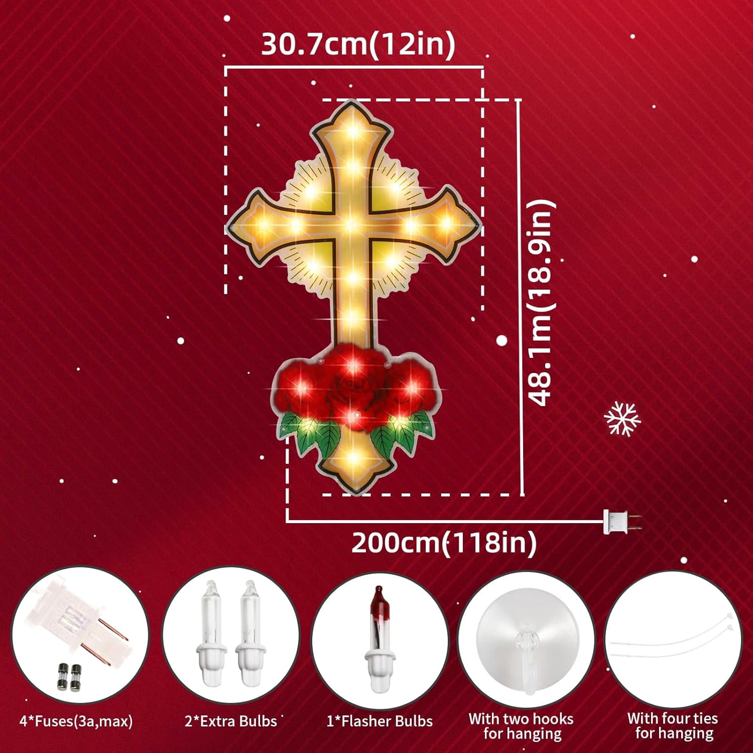 20L Cross Christmas Window Silhouette Lights Decorations for Christmas,Party,Home,Patio Lawn,Garden