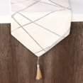 thumbnail image 3 of Camino de mesa con borlas nórdicas, mantel de lino con patrón de líneas irregulares (beige) Likrtyny Libre de BPA, 3 of 8