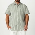 thumbnail image 2 of USNSM (M-5XL) Plus Size Men's Casual Button Down Shirts Short Sleeve Striped Cotton Beach Summer Vacation Shirt Green XXL, 2 of 8