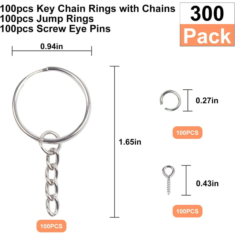 100 Sets Keychain Rings for Crafts, Round Split Key Rings, Metal