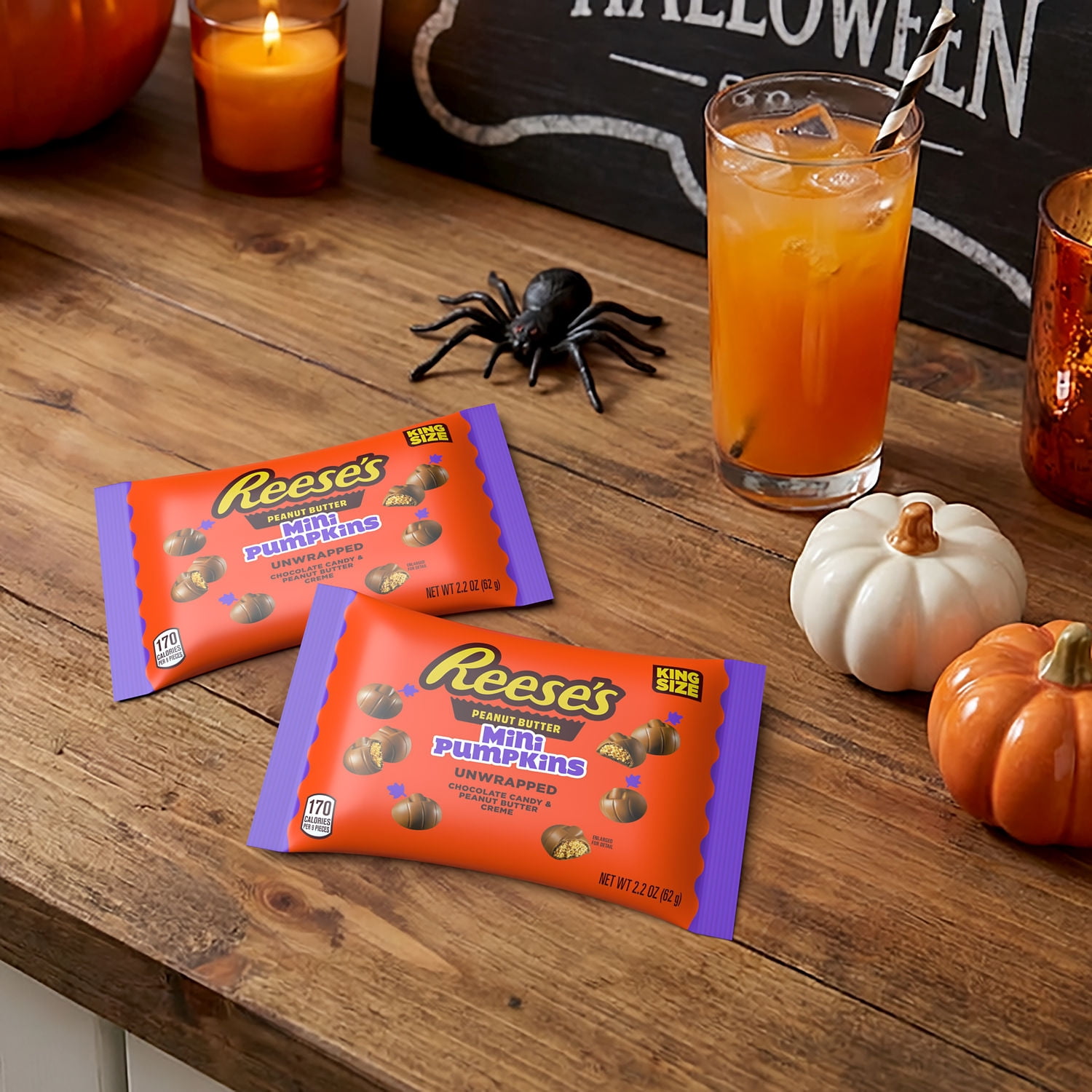 Reese's Unwrapped Chocolate Peanut Butter Creme King Size Mini Pumpkins, Candy Bag, 2.2 oz