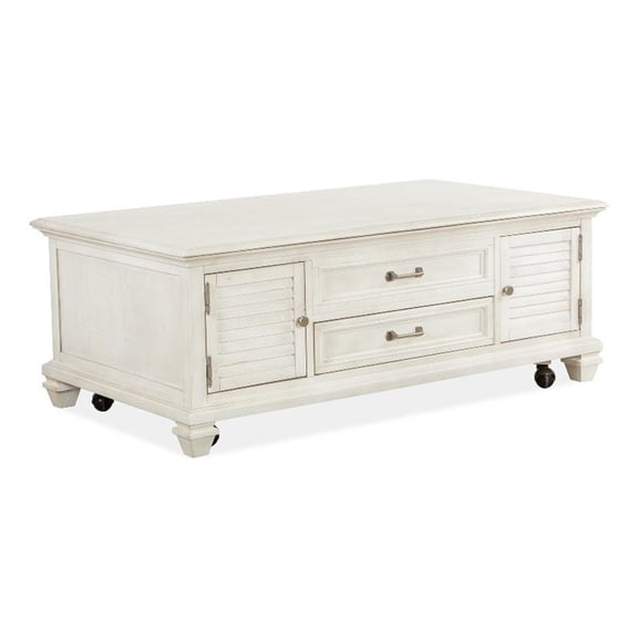 Bowery Hill Transitional Alabaster Lift Top Storage Cocktail Table With Casters