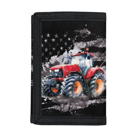 Psesaysky Tractor Star Flag Print Kids Trifold Wallet, Polyester Children's Wallet for Travel, Slim Lightweight Trifold Card Wallet