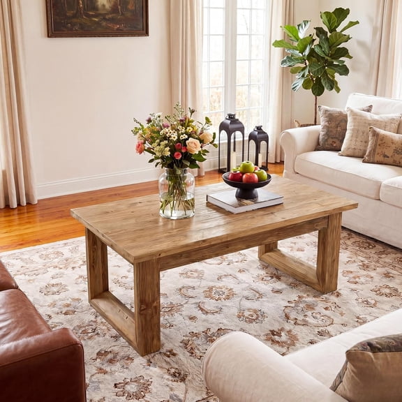 Tribesigns Solid Wood Coffee Table, 47.2" Accent Center Cocktail Table, Living Room, Light Brown
