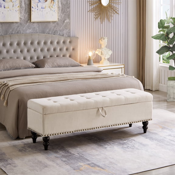 Furvclv Modern Ottoman Storage Bench Padded Seat Dining Stool With Support Legs For Entryway Dining Room Living Room Bedroom