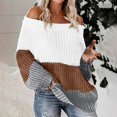thumbnail image 2 of Wyzesi Red Sweaters for Women Trendy Womens Oversized Sweater Color Block Off The Shoulder Pullover Sweaters Knit Striped Tops, 2 of 5