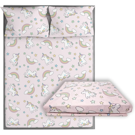 Kids Organic Viscose Derived from Bamboo Sheet Set | Twin or Full Size Fitted Bed Sheets | Oeko-Tex Certified | Cute Toddler Bedding for Girls & Boys Unicorn Full