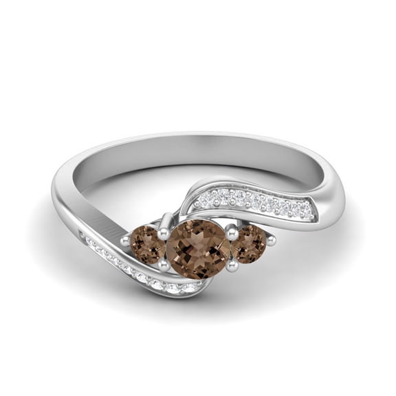 0.40 Ctw Round Smoky Quartz 925 Sterling Silver Three Stone Valentines Day Gifts Ring