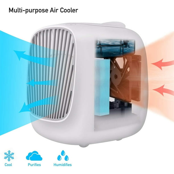 Mini Climatiseur Mobile, Refroidisseur d'aire 3 en 1 Ventilateur Climatiseur  3 Vitesses Climatiseur Portable Personnel Mini Climatiseur Silencieux pour  Maison & Bureau