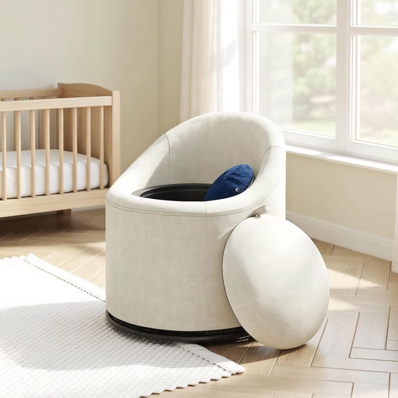 Barara King Modern Comfy Arm Chair with Storage, 360° Swivel Upholstered Reading Chair for Living Room, Bedroom, Home Office, Beige