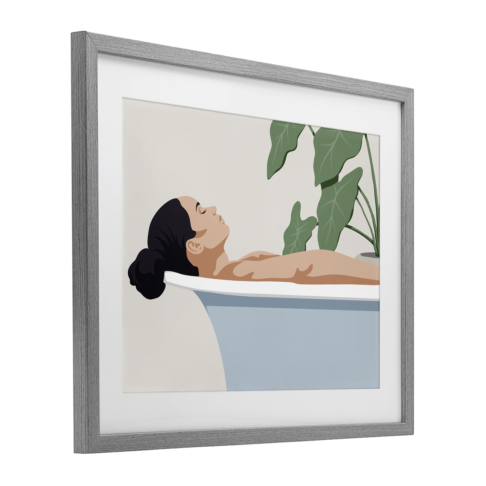 Stupell Industries Tub Relaxation Woman Gray Framed Print Under Glass, design by Marcus Prime