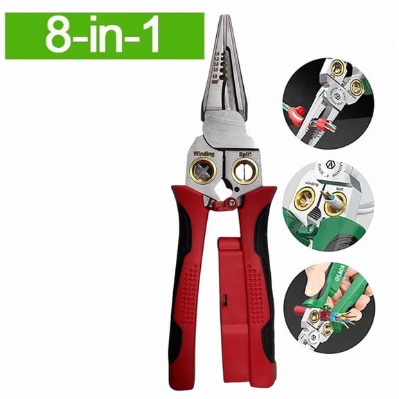 8 in 1 Stainless Steel Wire Stripping Needle Nose Pliers Non-slip Multi-function Wire Stripper with Electricity Tester Function