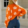 thumbnail image 2 of SWSMCLT Women's V Neck Knit Crop Sweater Bishop Long Sleeve Warm Fashion Cozy Slouchy Short Open Front Cardigan Soft Floral Winter Fluffy Orange Medium, 2 of 4