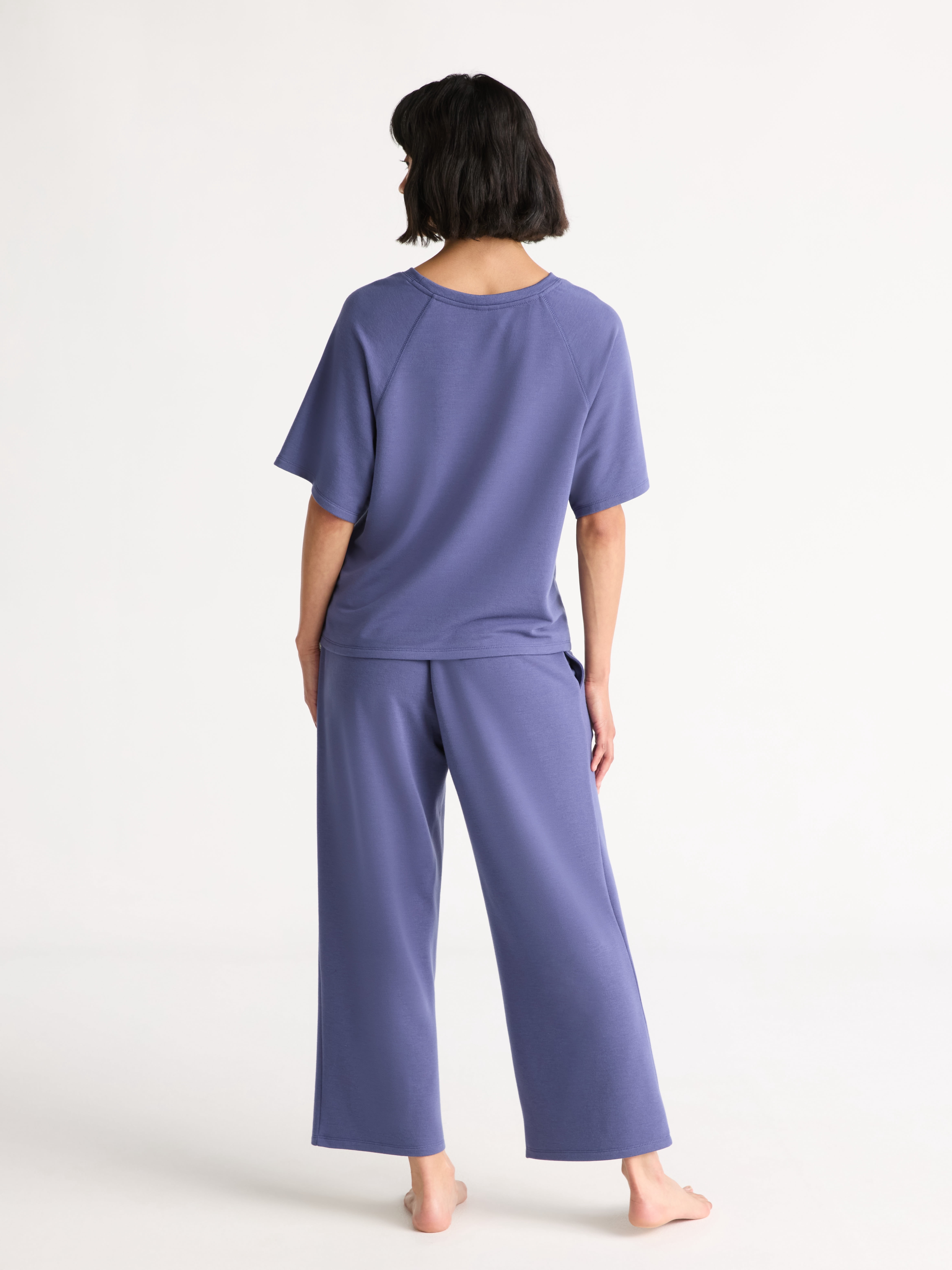 Joyspun Women's French Terry Short Sleeve Top and Capri Pants Pajama Set, 2-Piece, Sizes XS-3X
