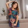 thumbnail image 3 of Balery Bohemian Colorful Flower Woman Camisón de manga corta con cuello redondo para mujer, cómodo y elegante., 3 of 6