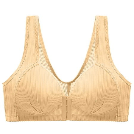 

Puawkoer Steel Ring Thin Women Bra Front Button Breathable Gathers Underwear Comfort Bra Clothing Shoes & Accessories 44 Beige