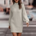 thumbnail image 2 of Oksale Knit Dresses for Women Trendy Mock Neck Mini Dress Loose Long Sleeve Sweater Dresses Solid Color Fall Dress 2025 Soft Cozy Dress Beige S, 2 of 7
