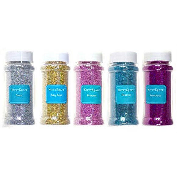 KittyKraft 5 Piece Extra Fine Glitter Set (Holographic Collection)- Includes Silver, Gold, Pink, Blue, and Purple Holographic Glitter- Perfect for Crafts and Slime