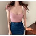 thumbnail image 4 of Pudcoco Hauts Basiques en Maille Côtelée pour Femmes, Manches Courtes Couleur Unie T-Shirts Ajustés, 4 of 5