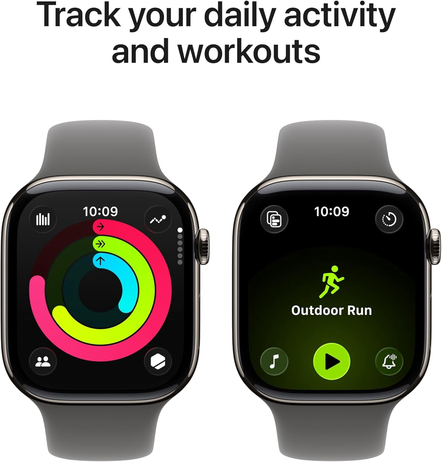 Apple Watch Series 11 [GPS + Cellular 42mm] Smartwatch with Natural Titanium Case with Stone Gray Sport Band - M/L