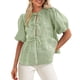 thumbnail image 1 of Blusa PRETTYGARDEN para mujer, con lazo en la parte delantera, a rayas, color verde militar 2025, 1 of 9