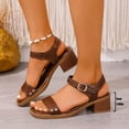 thumbnail image 4 of Viluyesy Womens Heeled Sandals, Sling Back Ankle Strap Square Toe Ladies Block Heels Dressy Shoes Brown US7, 4 of 9