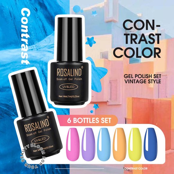 Fiudx Set de 6 Esmaltes En Uñas con Fototerapia y Pegamento Uv Extravagancia.