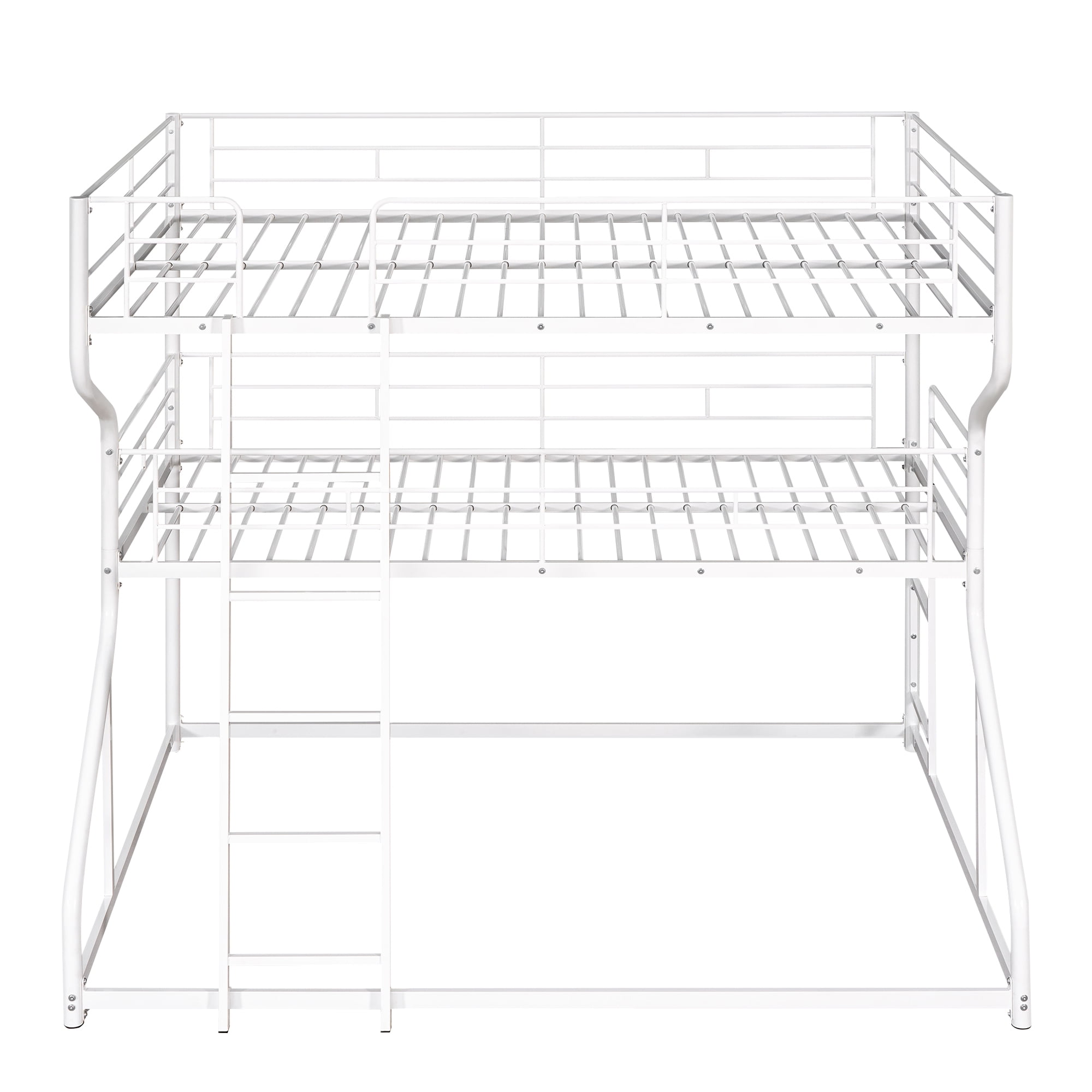 Euroco Solid Metal Bed, Full XL over Twin XL over Queen Size Triple Bunk Bed for Kids Teens Room, Three Beds for Both Kids and Adults, White