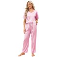 thumbnail image 5 of Womens Satin Pajama Sets Short Sleeve Silk Pajamas with Pants V-Neck Satin Sleepwear Set for Women 2 Piece Soft Pajama Loungewear Sets for Females, S-XXL, 5 of 13