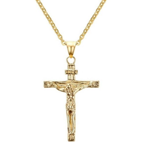 Vintage Jesus Pendant Necklace Titanium Steel Cross Chain Christian Jewelry Gift Gold-Color Personal Crucifixion Necklace