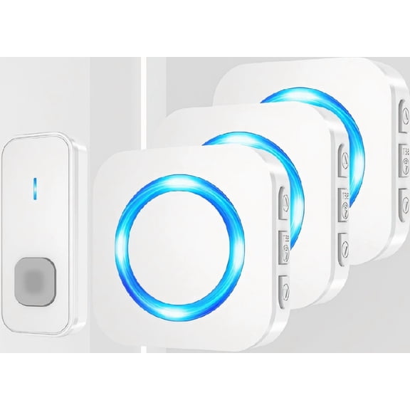 1 Button 3 Receivers Wireless Doorbell Kit, 1300 ft Range, 55 Ringtones, 5 Volume Levels, IP55 Waterproof, White