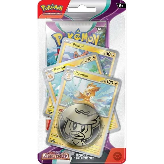 Pokemon Scarlet & Violet Surging Sparks Pawmi, Pawmo & Pawmot Checklane BLISTER Pack [Booster Pack, 3 Promo Cards & Large Coin]