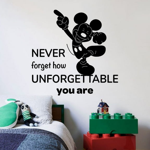 Never Forget Quote Mickey Mouse Walt Disney Cartoon Quotes Wall Sticker Art Decal for Girls Boys Room Bedroom Nursery Kindergarten Fun Home Decor Stickers Wall Art Vinyl Decoration Size (20x20 inch)